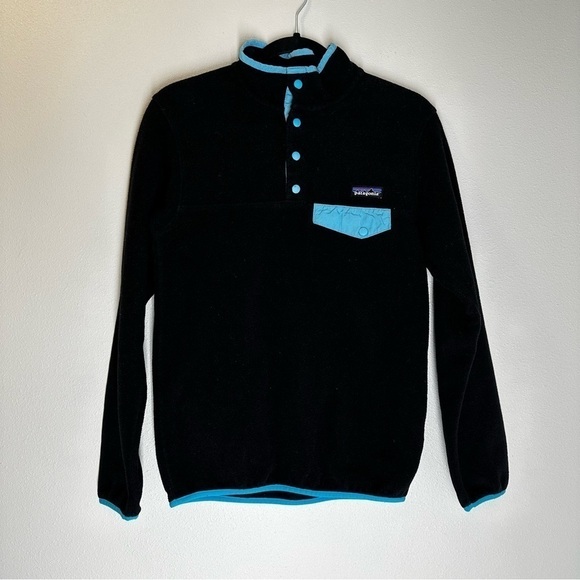 Patagonia Synchilla Snap T Pullover Fleece Sweater Black Blue Trim Size XS Women - Picture 2 of 10